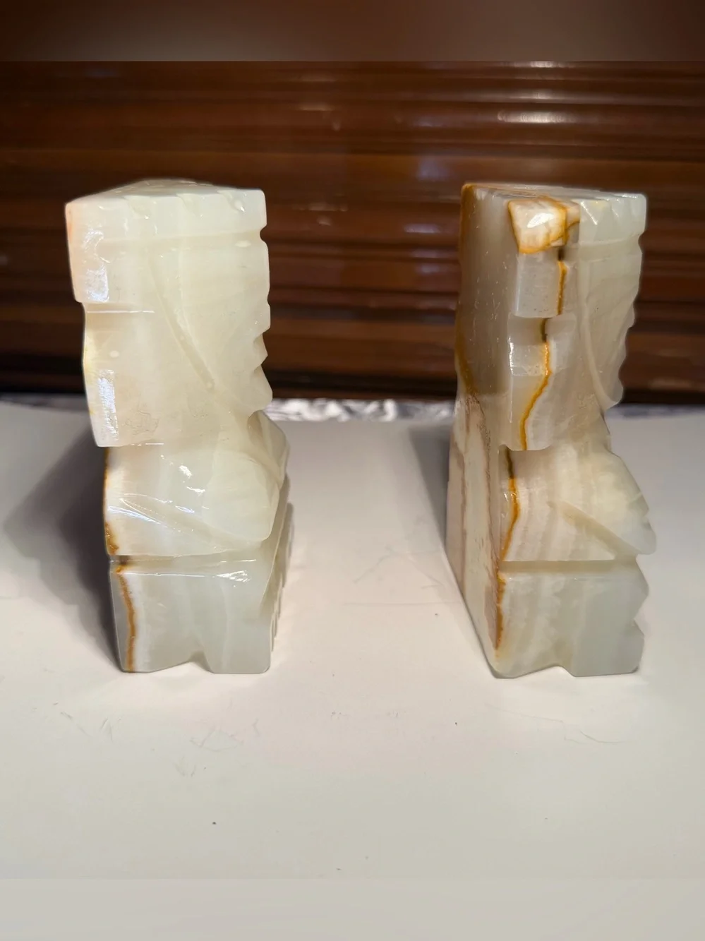 Vintage Tiki Aztec Mayan Sculptural Bookends Carved Onyx Stone Set of 2